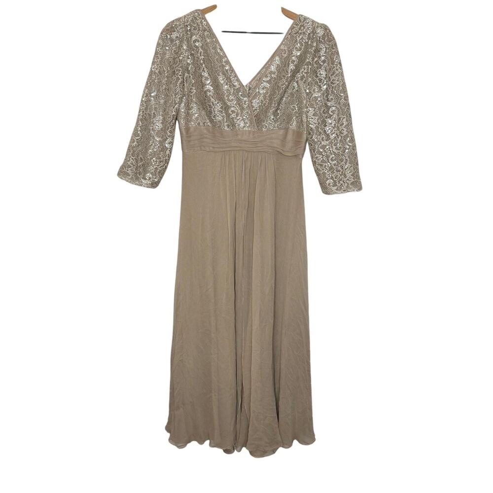 RICKIE FREEMAN TERI JON Women's 10 Lace Bodice Silk Gown Dress Champaign Sparkly